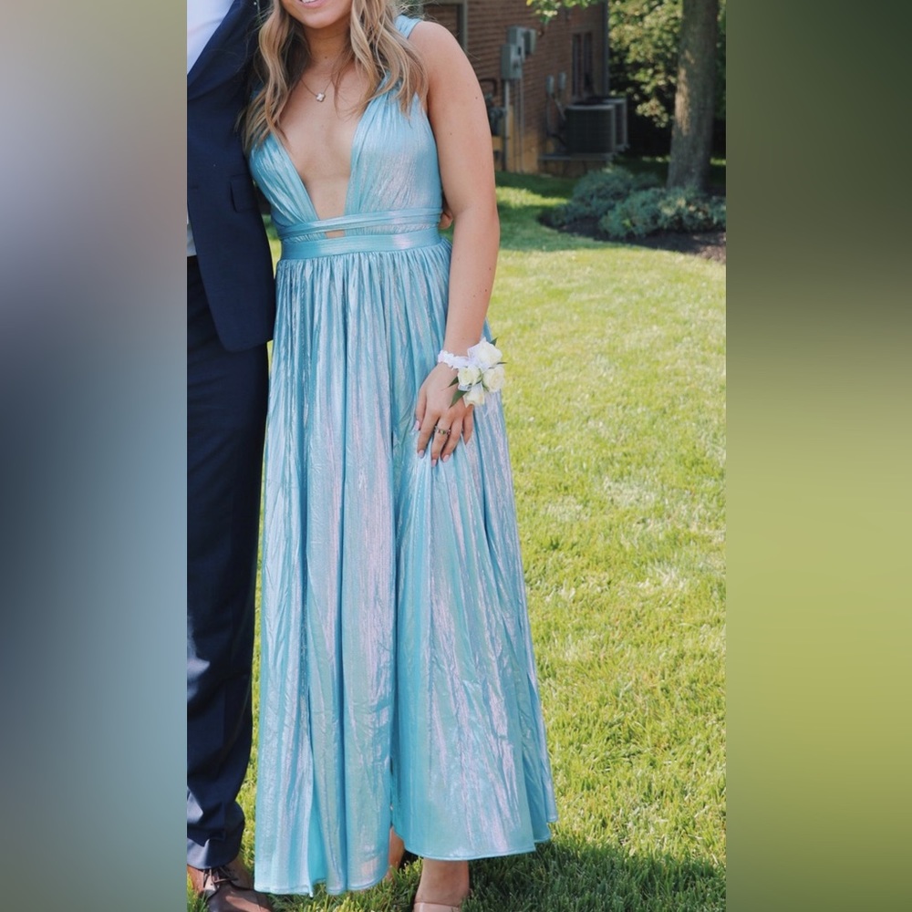 Metallic blue formal dress